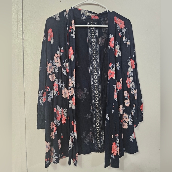 Maurices Navy Floral Open Front Cardigan! - Picture 1 of 6
